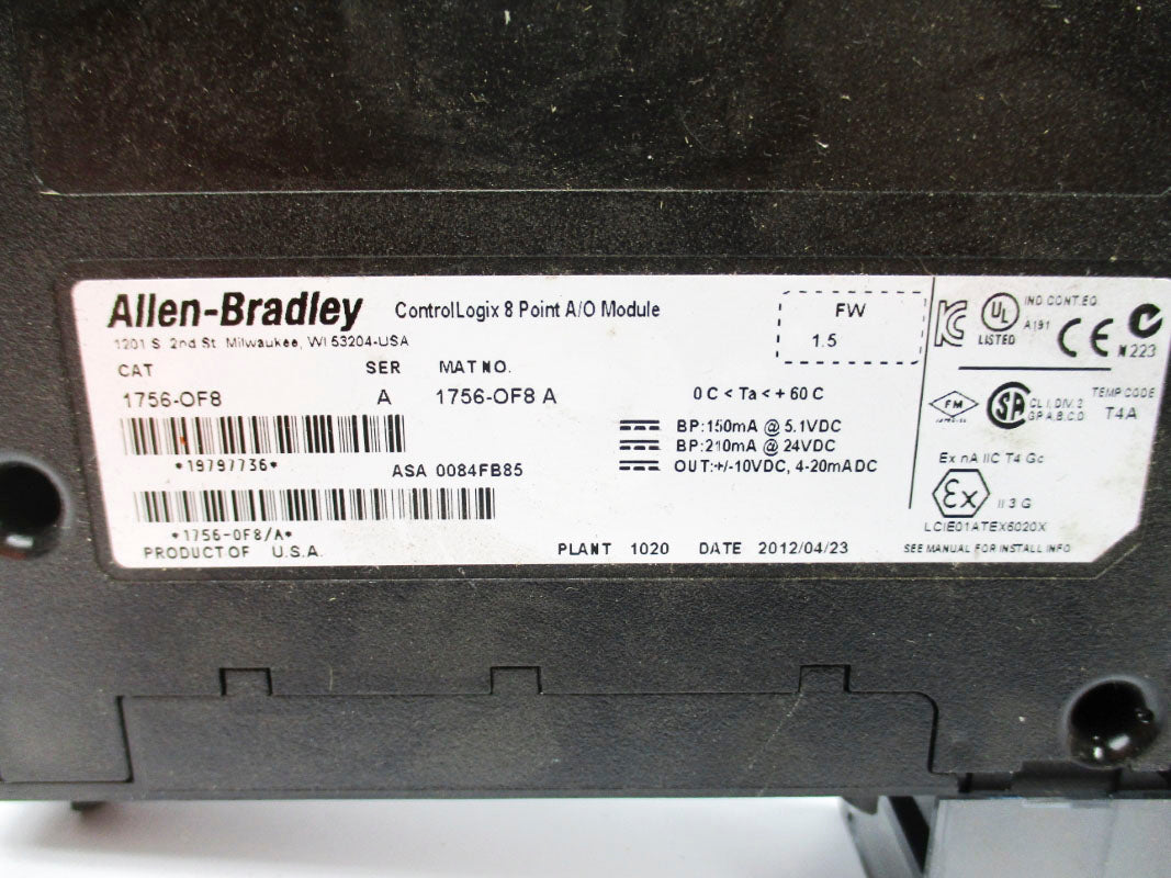 ALLEN BRADLEY 1756-OF8 SER. A F/W 1.5 24VDC (NO DOOR/TERMINAL) NSNP