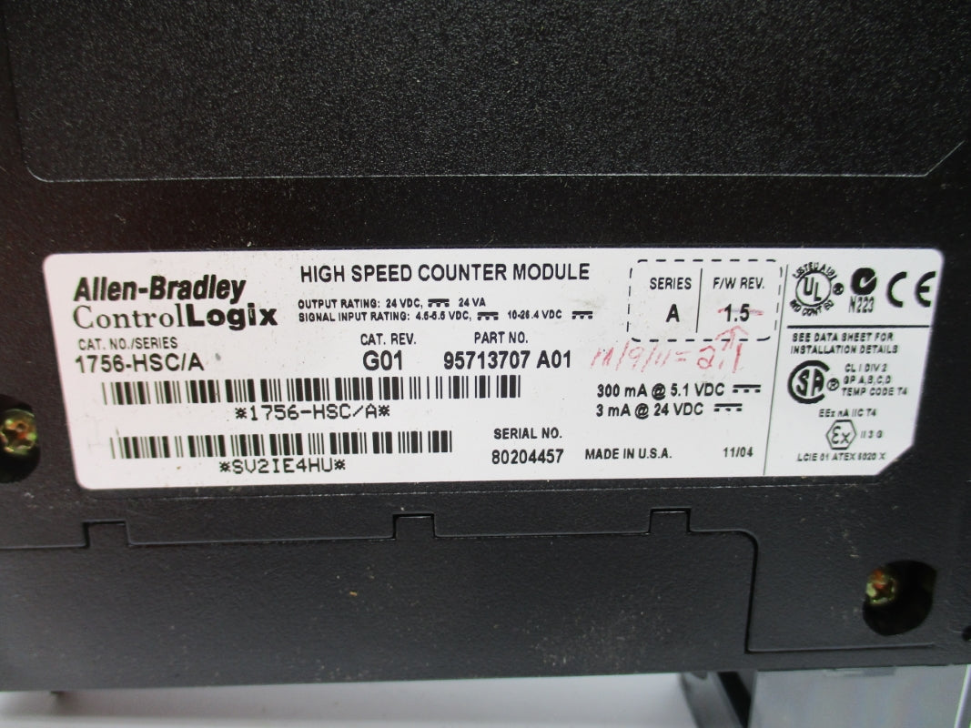 ALLEN BRADLEY 1756-HSC SER. A 24VDC F/W 1.5 (NO DOOR/TERMINAL) NSNP