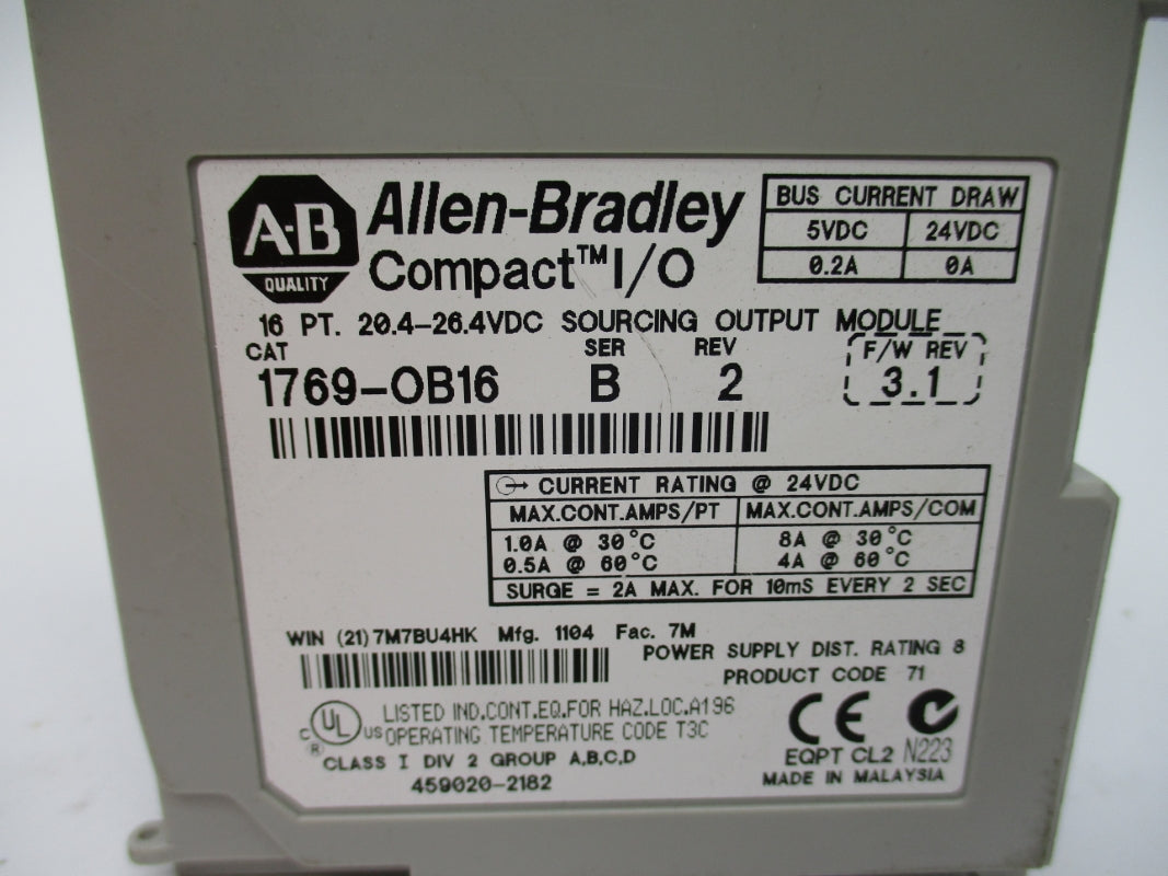 ALLEN BRADLEY 1769-OB16 SER. B 24VDC F/W 3.1 (NO DOOR) NSNP