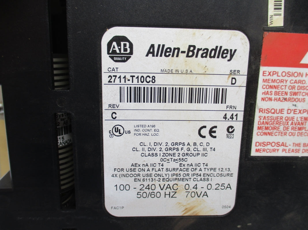 ALLEN BRADLEY 2711-T10C8 SER. D F/W 4.41 240VAC 0.25A UNMP