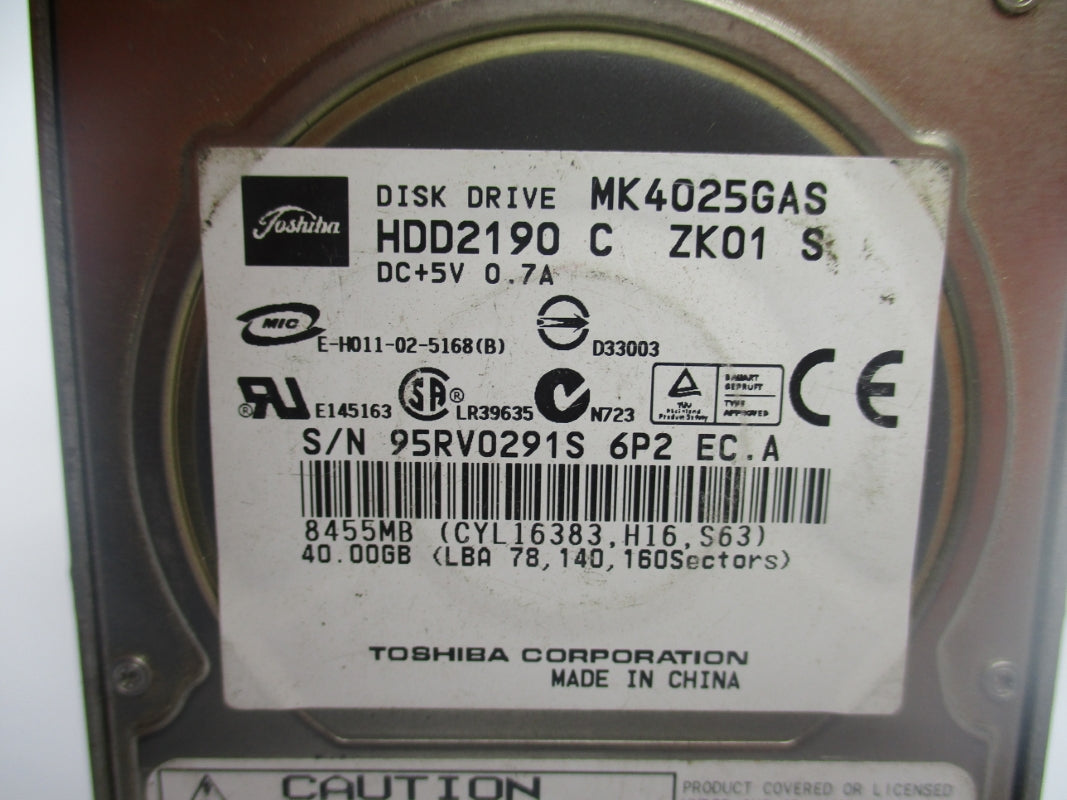 TOSHIBA MK4025GAS HDD2190CZK01S 5VDC 0.7A UNMP