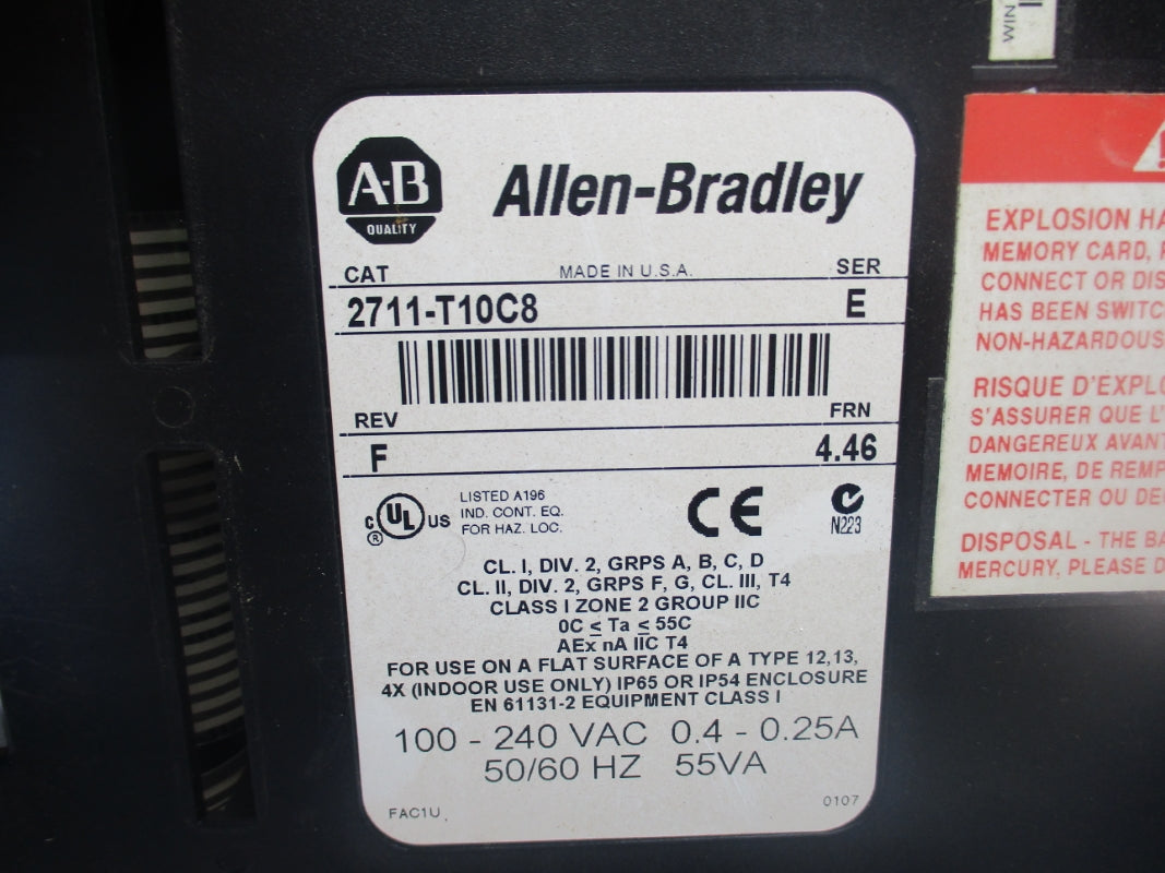 ALLEN BRADLEY 2711-T10C8 SER. E F/W 4.46 240VAC 0.25A UNMP