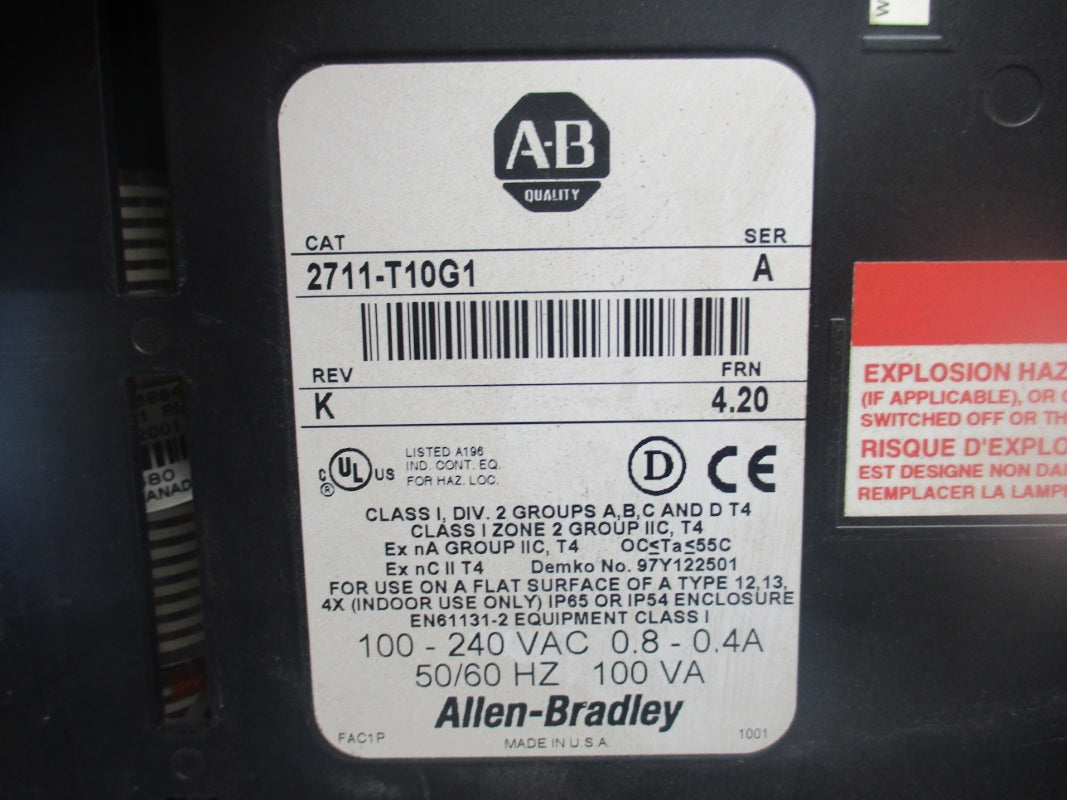 ALLEN BRADLEY 2711-T10G1 SER. A F/W 4.20 240VAC 0.8A UNMP