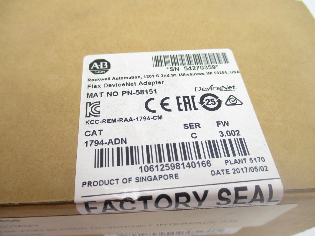 ALLEN BRADLEY 1794-ADN SER. C F/W 3.002 DATE: 2017 NSFS