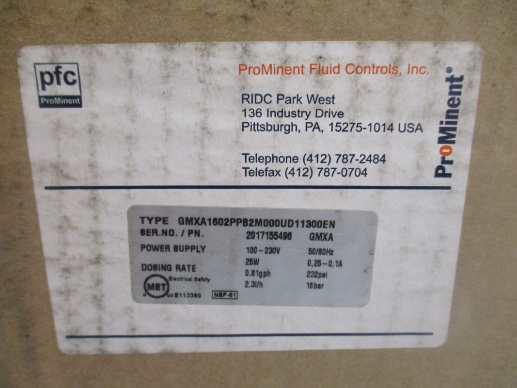 PROMINENT GMXA1602PPB2M000UD11300EN 230V 0.25A 232PSI NSMP
