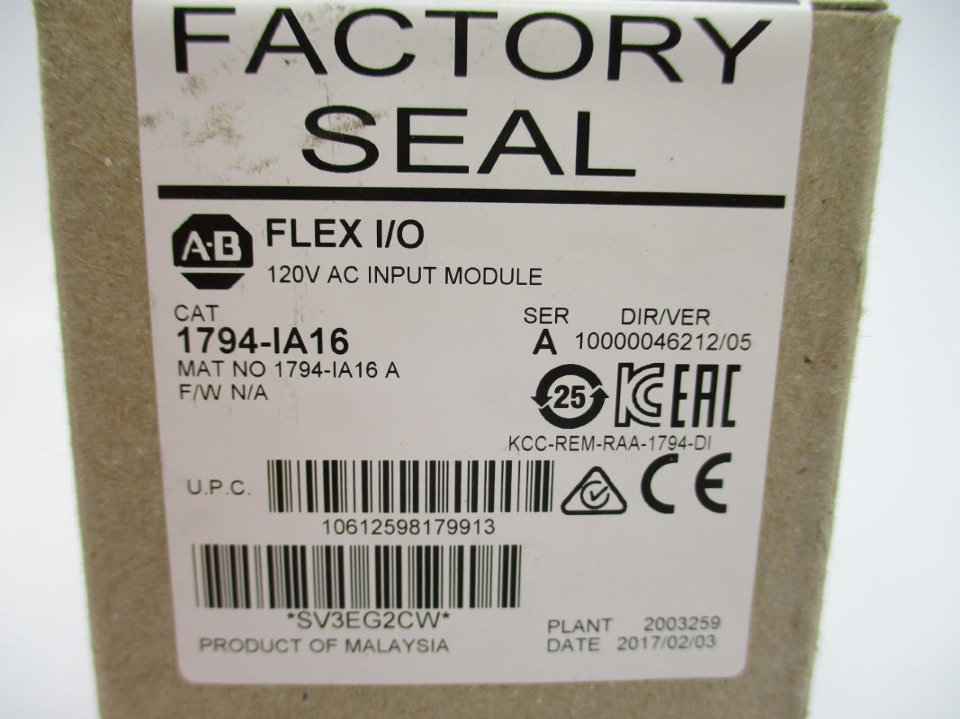 ALLEN BRADLEY 1794-IA16 SER. A DATE: 2017 120VAC NSFS