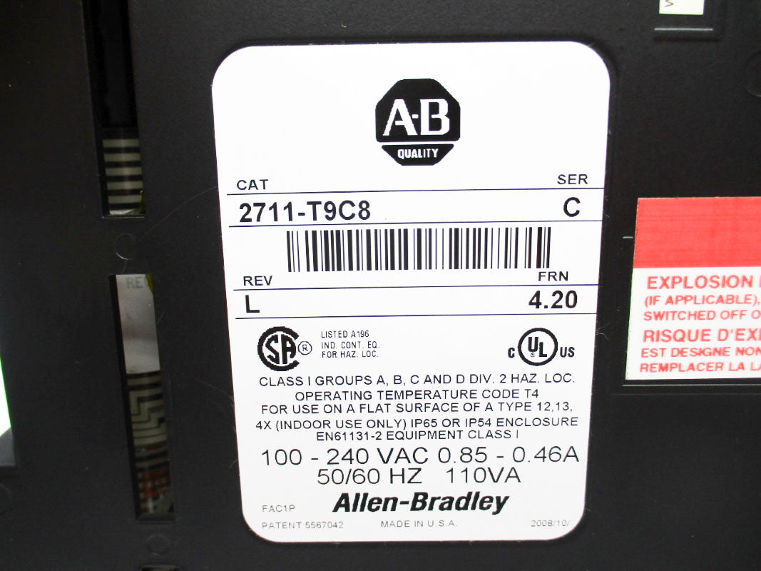 ALLEN BRADLEY 2711-T9C8 SER. C F/W 4.20 100-240VAC 0.85-0.46A NSNP