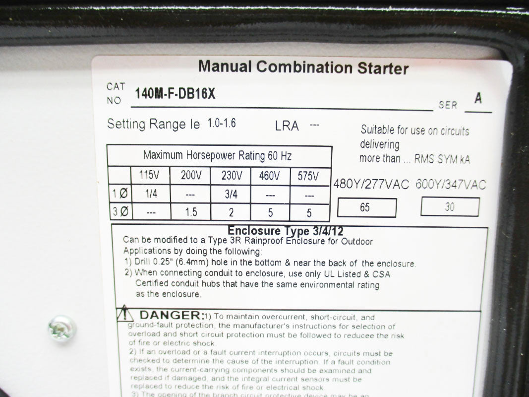 ALLEN BRADLEY 140M-F-DB16X SER. A 347VAC 1.0-1.6A UNMP
