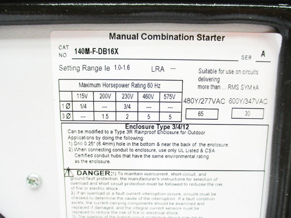 ALLEN BRADLEY 140M-F-DB16X SER. A 347VAC 1.0-1.6A UNMP