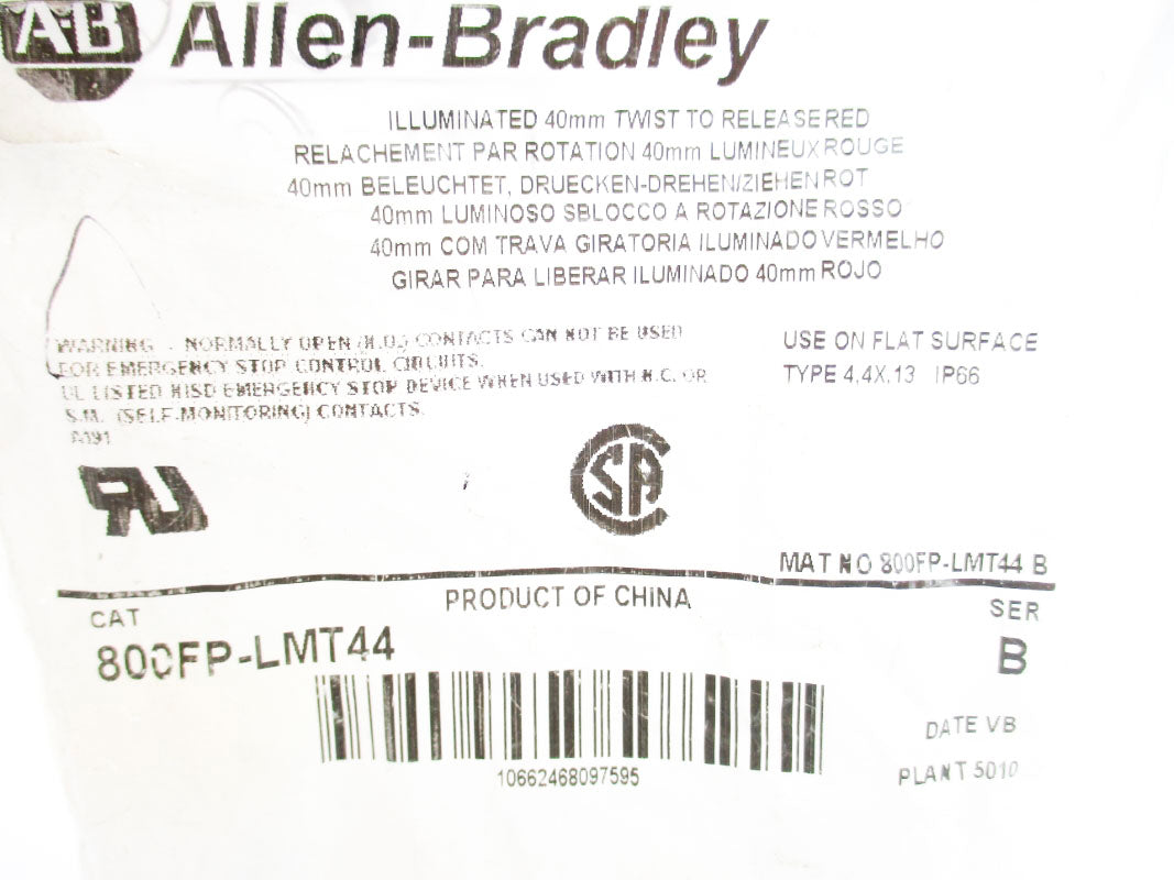 ALLEN BRADLEY 800FP-LMT44 SER. B NSMP