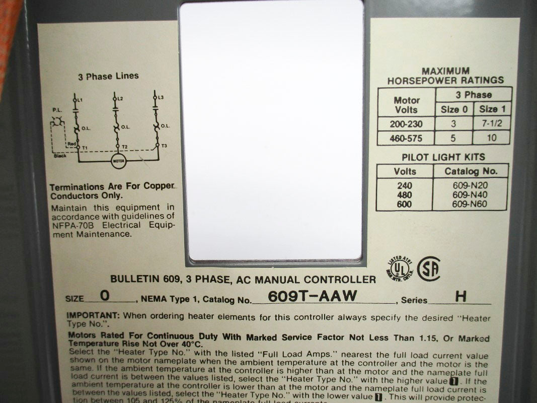 ALLEN BRADLEY 609T-AAW SER. H 575V NSNP