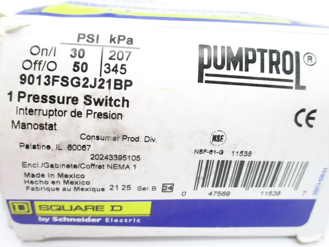 SQUARE D 9013FSG2J21BP SER. B 30-50PSI NSMP