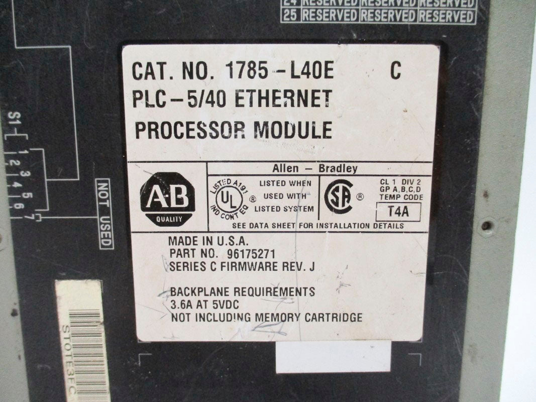 ALLEN BRADLEY 1785-L40E SER. C F/W J (NO KEY) UNMP
