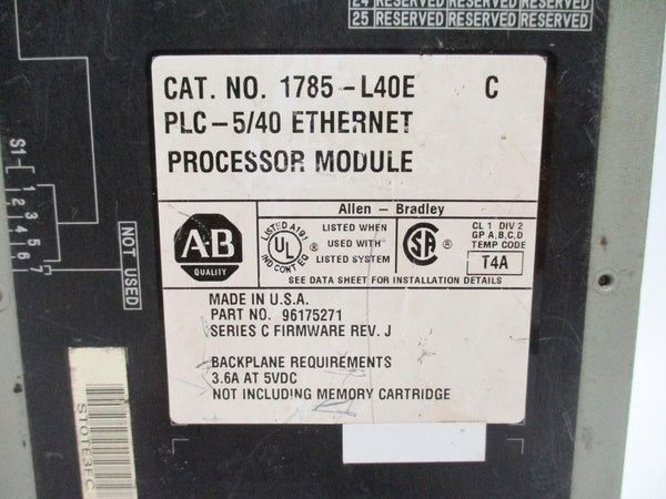 ALLEN BRADLEY 1785-L40E SER. C F/W J (NO KEY) UNMP