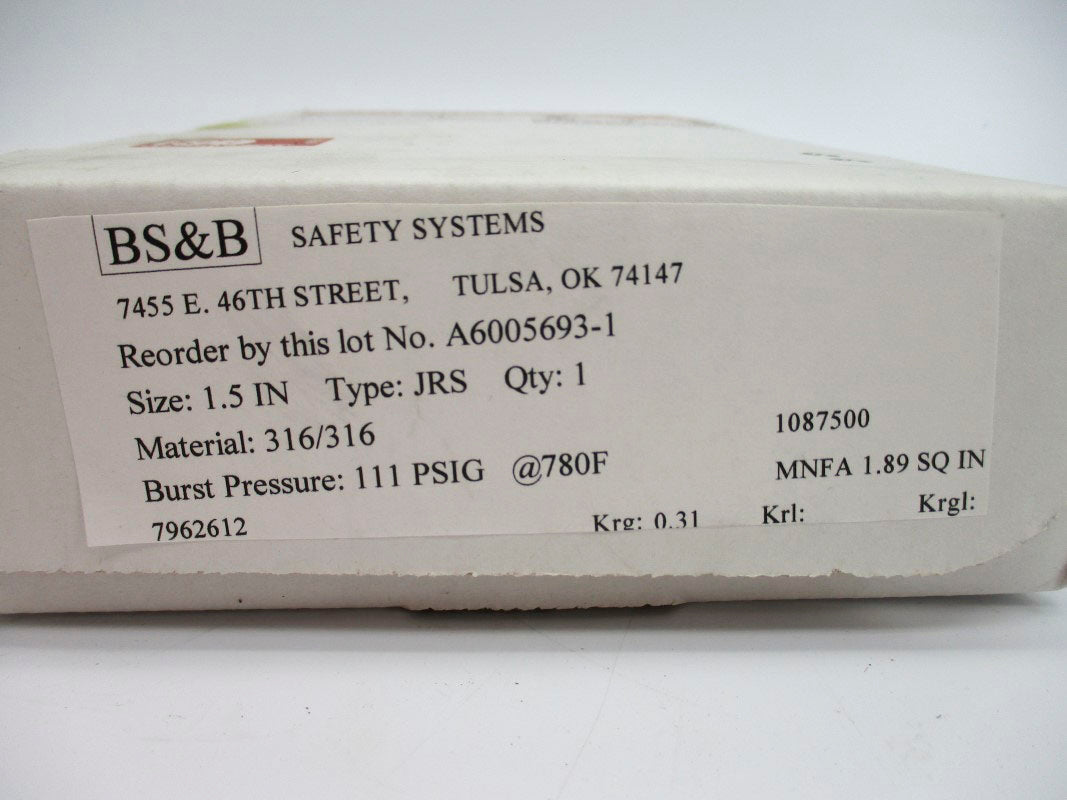 BS&B SAFETY SYSTEMS A6005693-1 111PSI 780'F NSMP