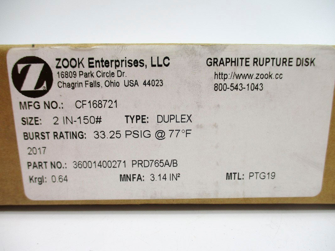 ZOOK ENTERPRISES CF168721 33.25PSI 77'F NSMP