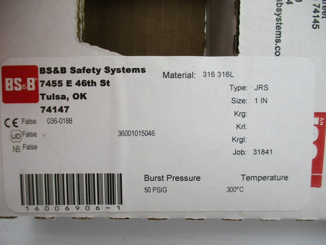 BS&B SAFETY SYSTEMS 16006906-1 50PSI 300'C NSMP