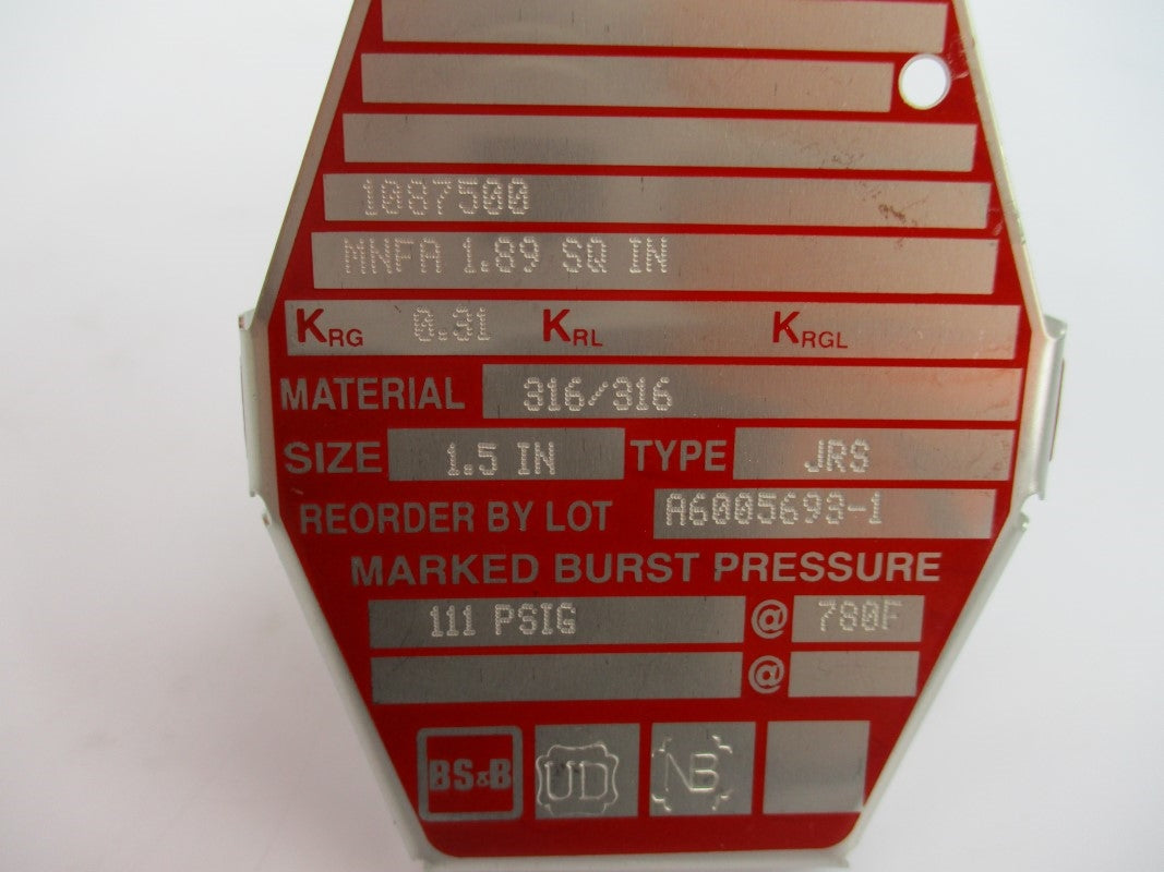 BS&B SAFETY SYSTEMS A6005698-1 111PSI 780'F NSMP