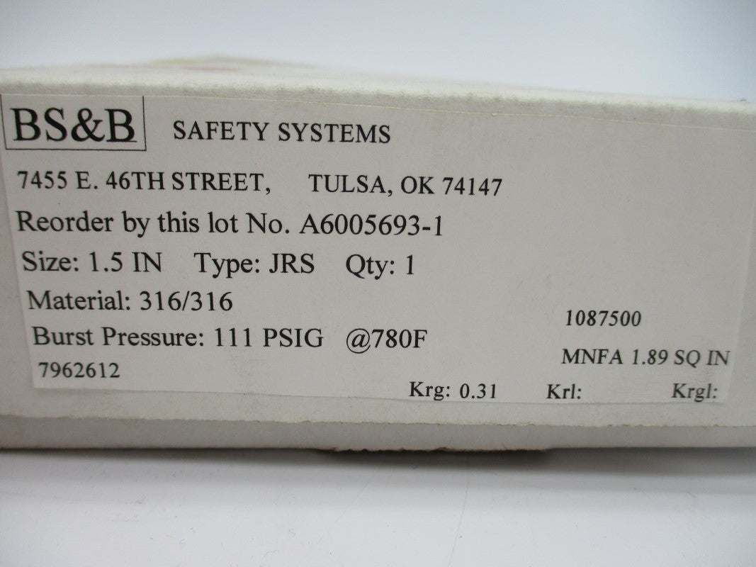 BS&B SAFETY SYSTEMS A6005698-1 111PSI 780'F NSMP