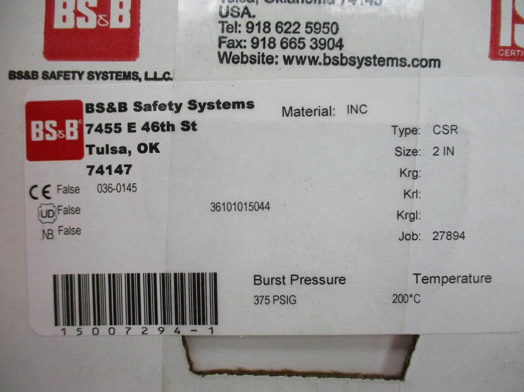 BS&B SAFETY SYSTEMS 15007294-1 375PSI 200'C NSMP
