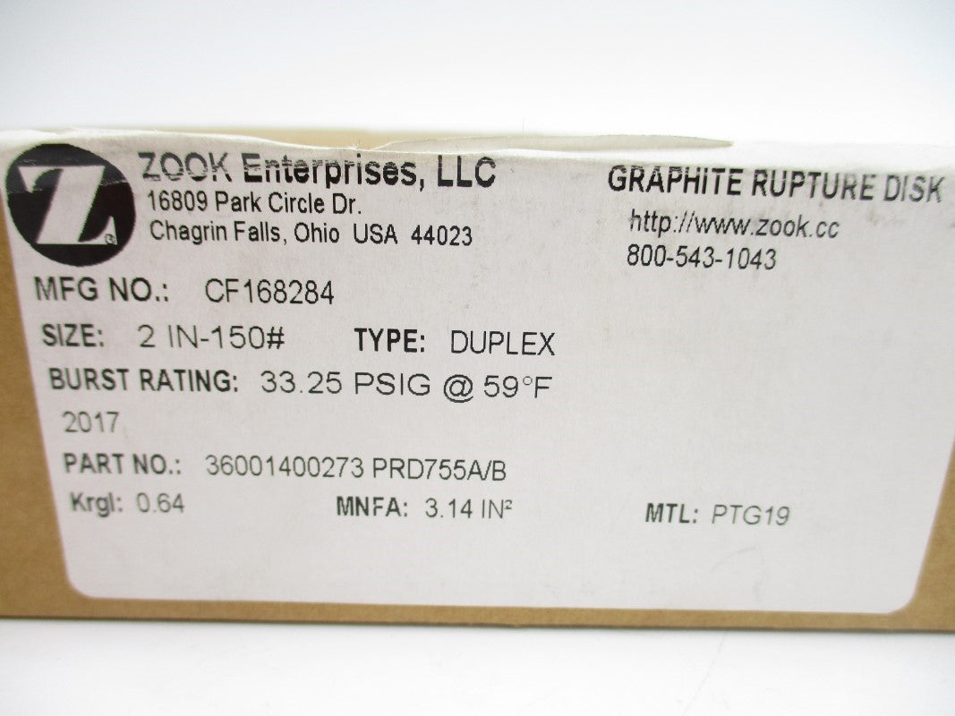 ZOOK ENTERPRISES CF168284 33.25PSI 59'F NSMP
