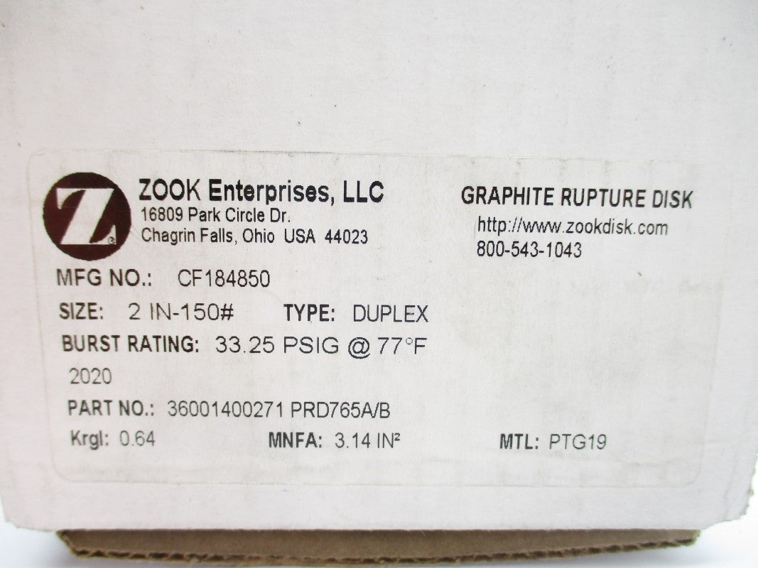ZOOK ENTERPRISES CF184850 33.25PSI 77'F NSMP