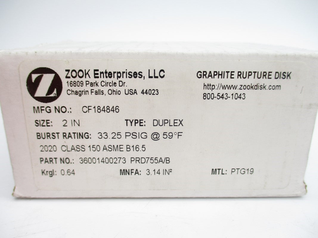 ZOOK ENTERPRISES CF184846 33.25PSI 59'F NSMP