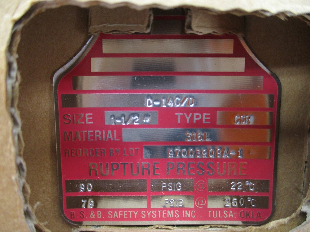 BS&B SAFETY SYSTEMS 97003909A-1 90PSI 22'C NSMP
