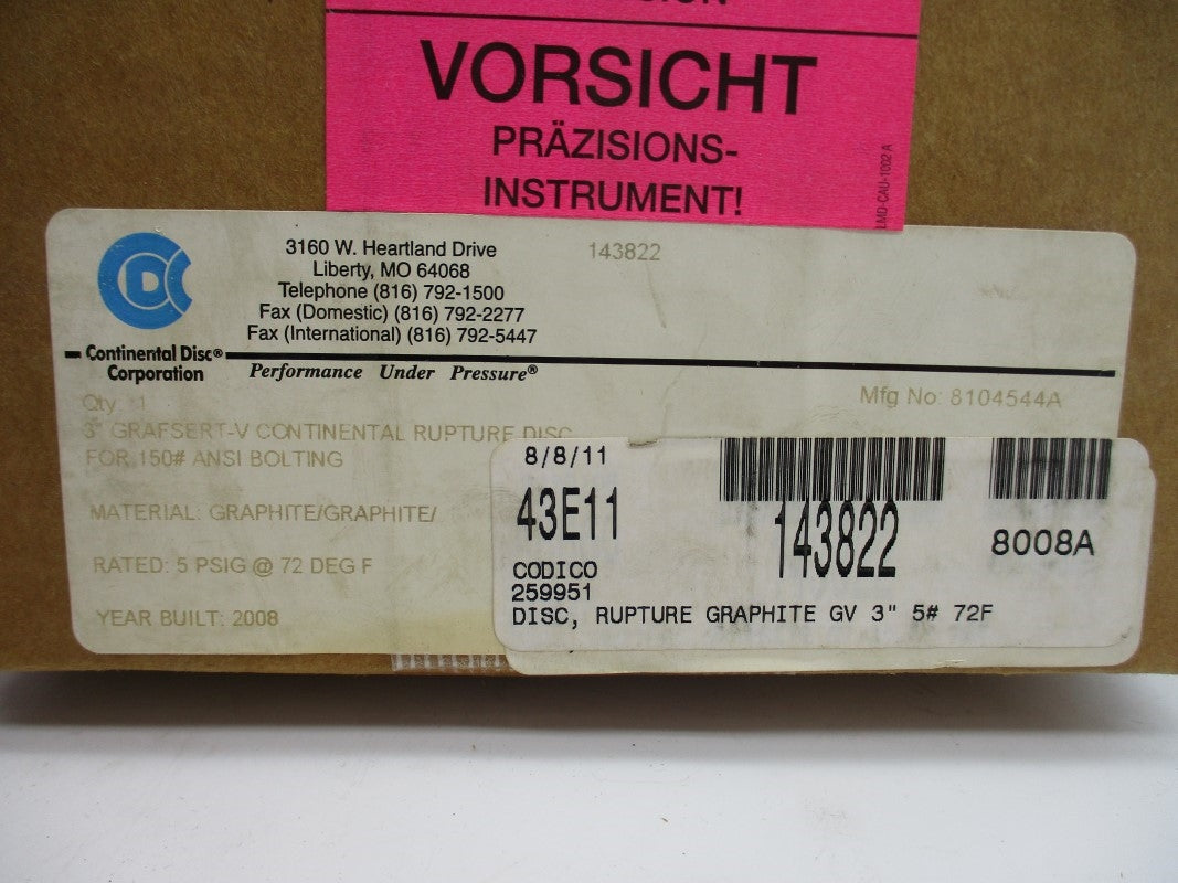 CONTINENTAL DISC 8104544A 5PSI 72'F NSMP