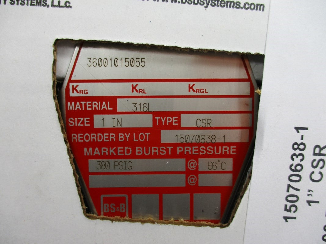 BS&B SAFETY SYSTEMS 15070638-1 380PSI 66'C NSMP