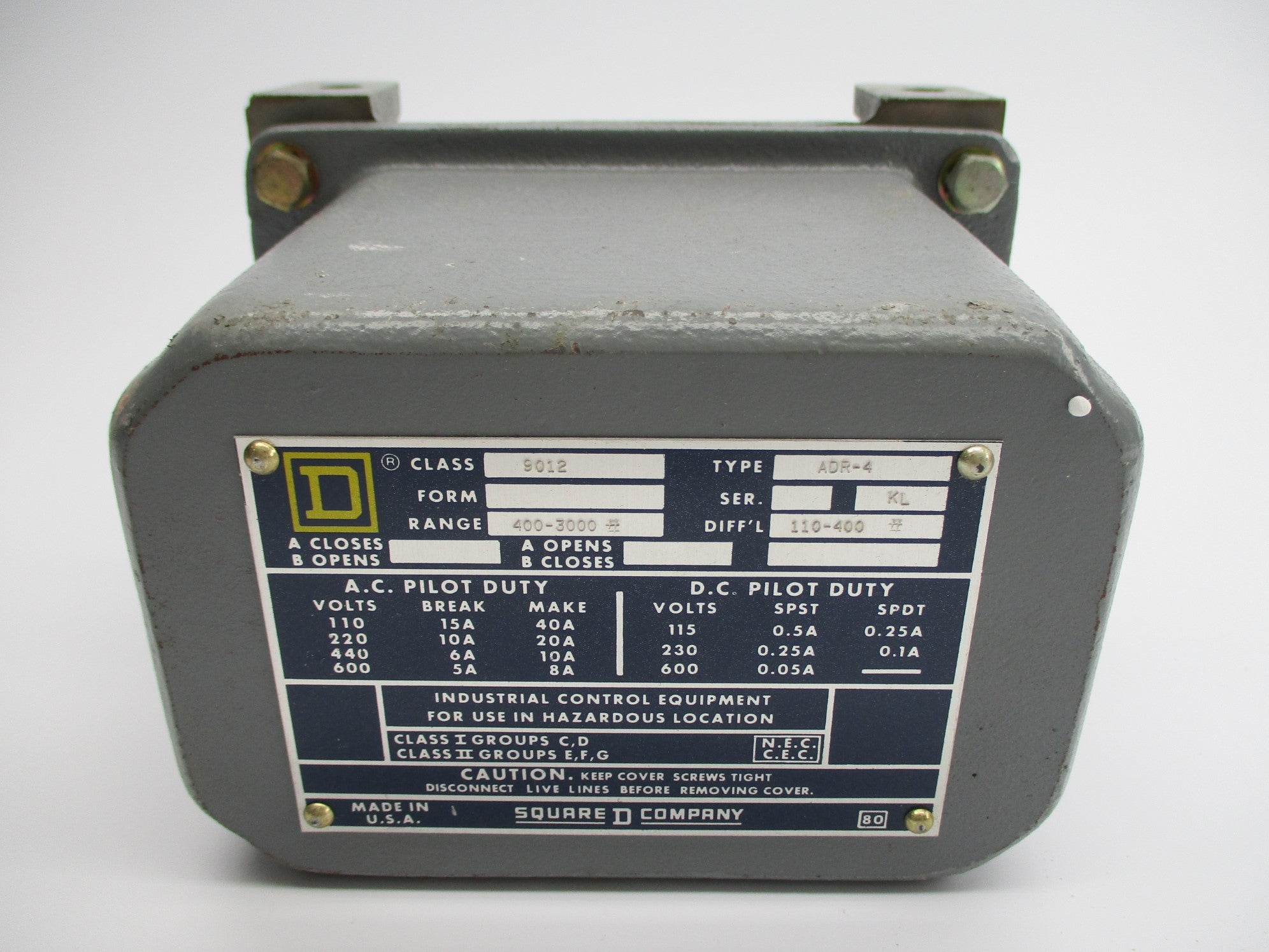 SQUARE D 9012ADR4 400-3000PSI NSNP