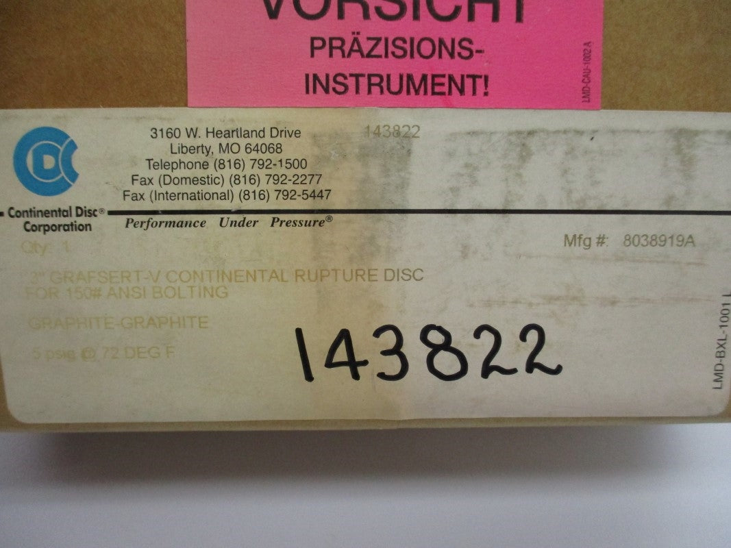 CONTINENTAL DISC 8038919A 5PSI 72'F NSFS