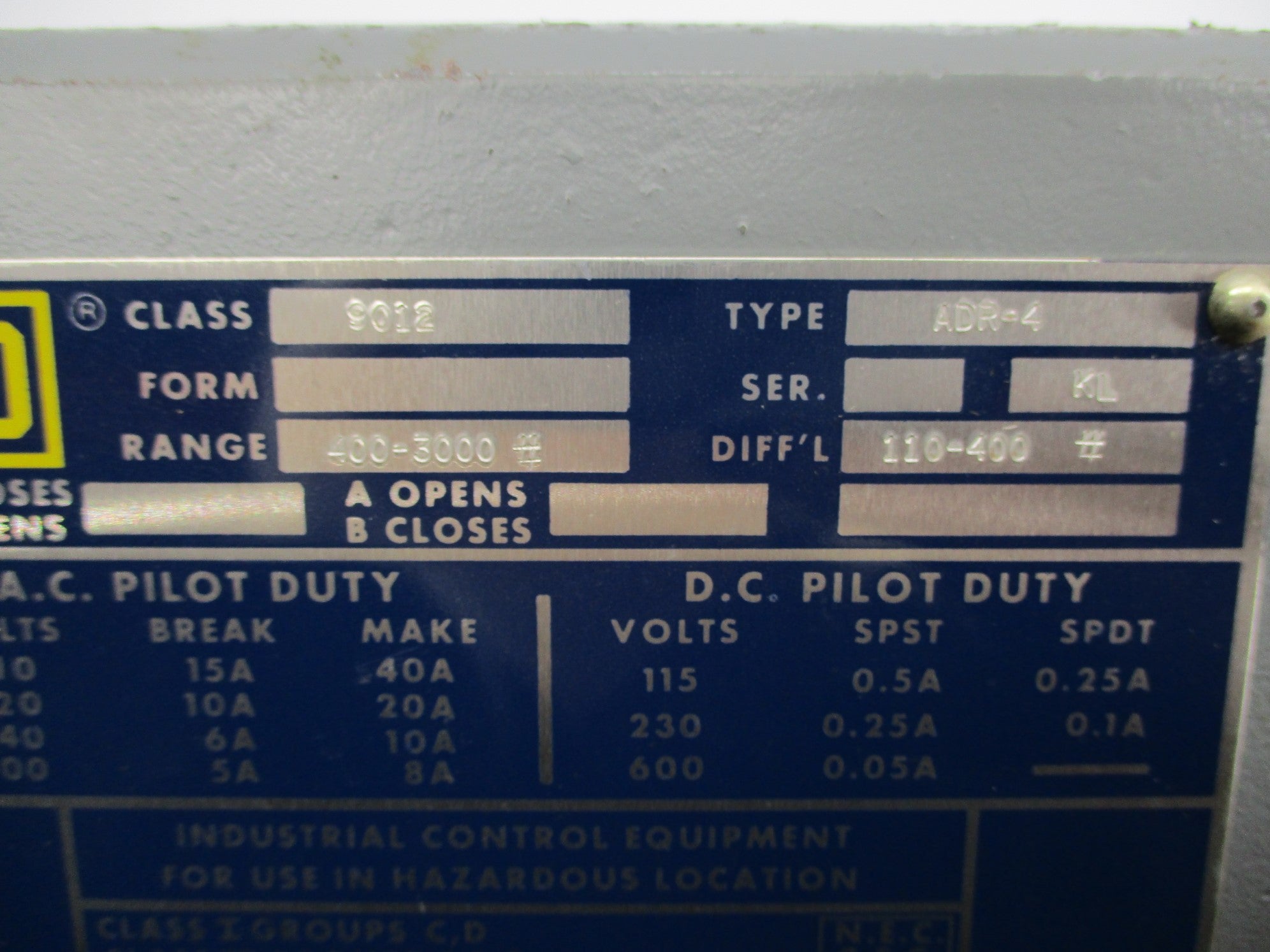 SQUARE D 9012ADR4 400-3000PSI NSNP