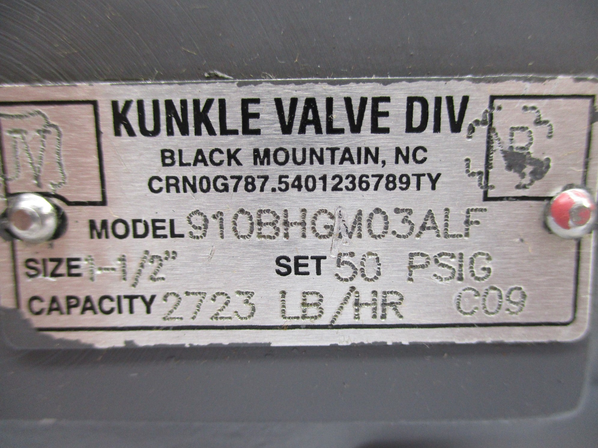 KUNKLE VALVE 910BHGM03ALF 50PSIG NSNP