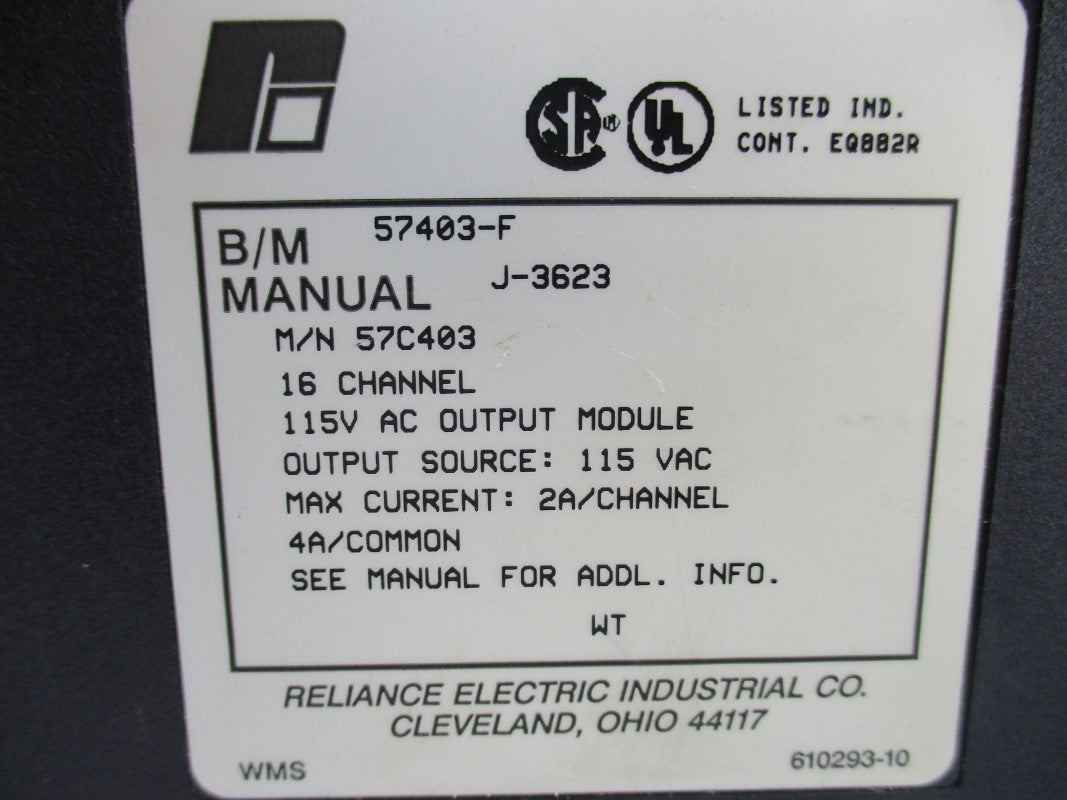 RELIANCE ELECTRIC 57C403 57403-F 115VAC 2/4A UNMP