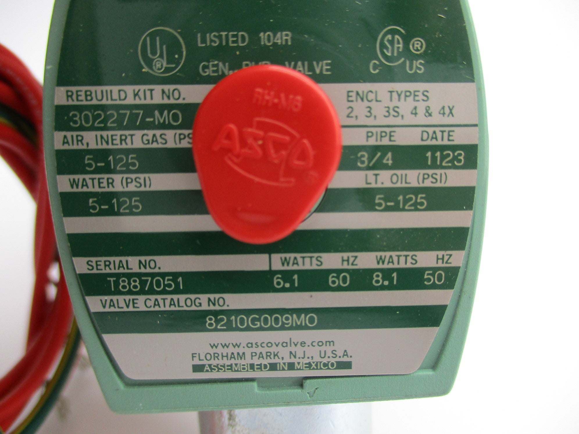 ASCO 8210G009MO 110/120V 5-125PSI NSNP
