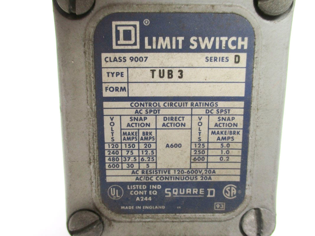 SQUARE D 9007TUB3 SER. D 600V 20A UNMP