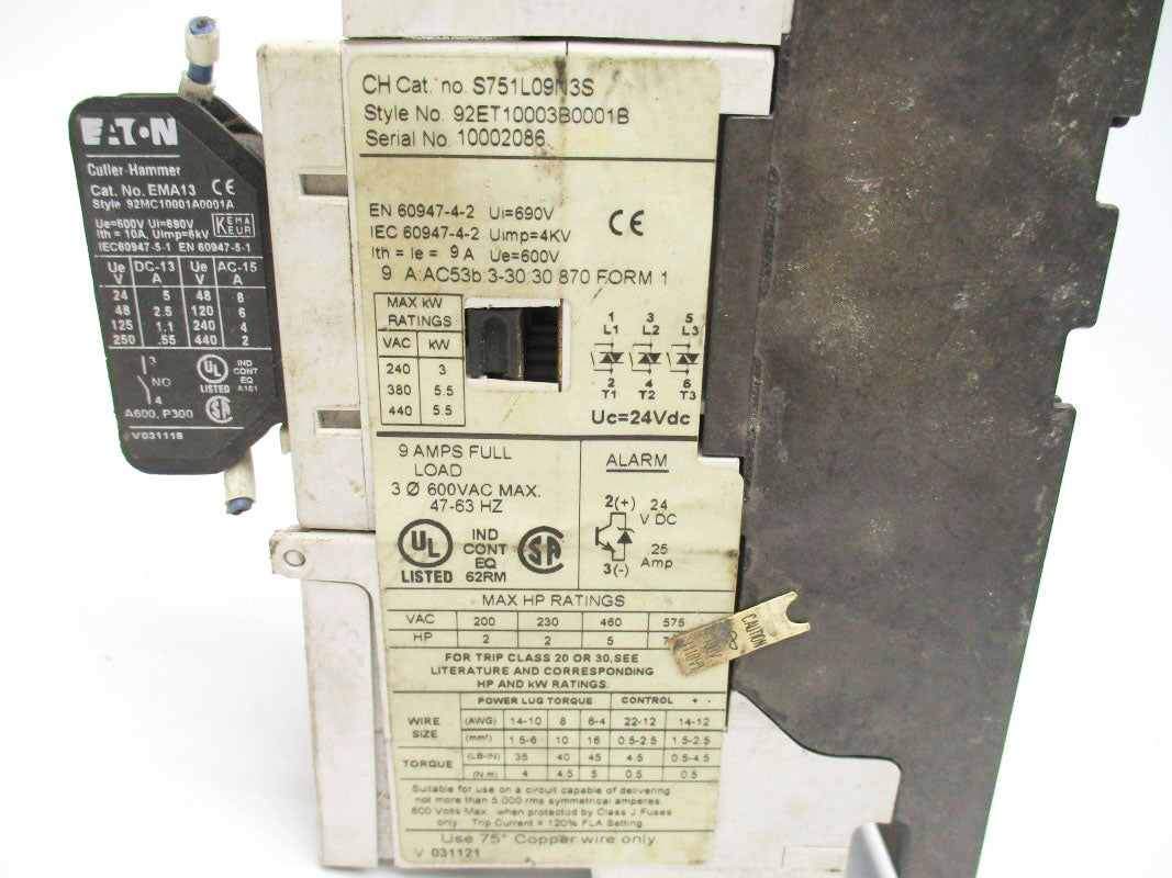 CUTLER HAMMER S751L09N3S 600VAC 9A UNMP