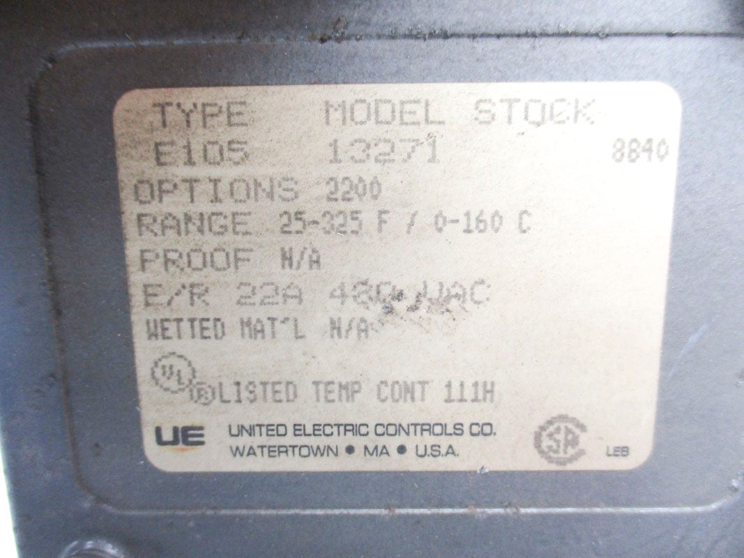 UNITED ELECTRIC CONTROLS E10513271 480VAC 22A 25-325'F UNMP