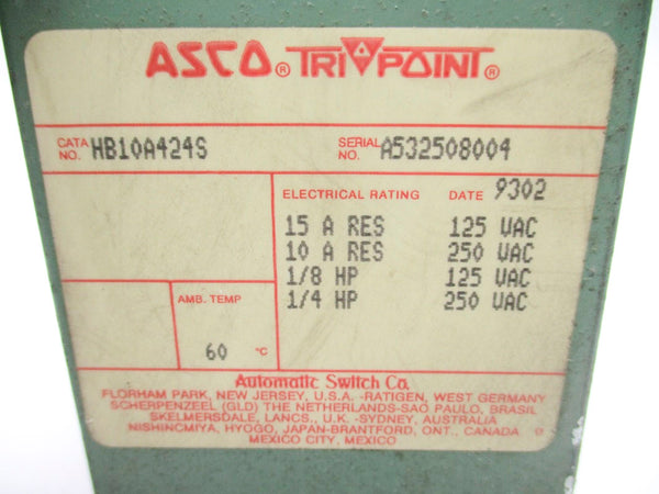 ASCO HB10A424S 250VAC 15A UNMP