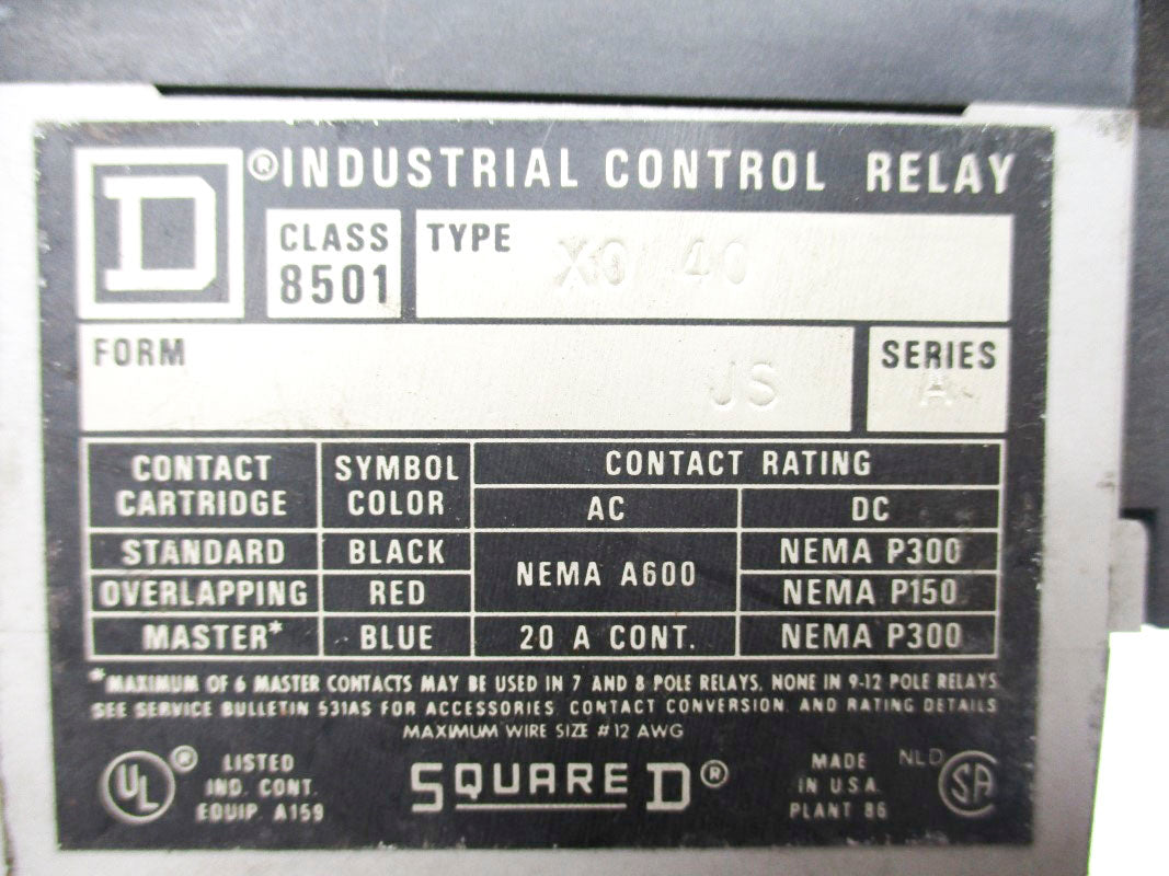 SQUARE D 8501XO40 SER. A 24V 20A UNMP