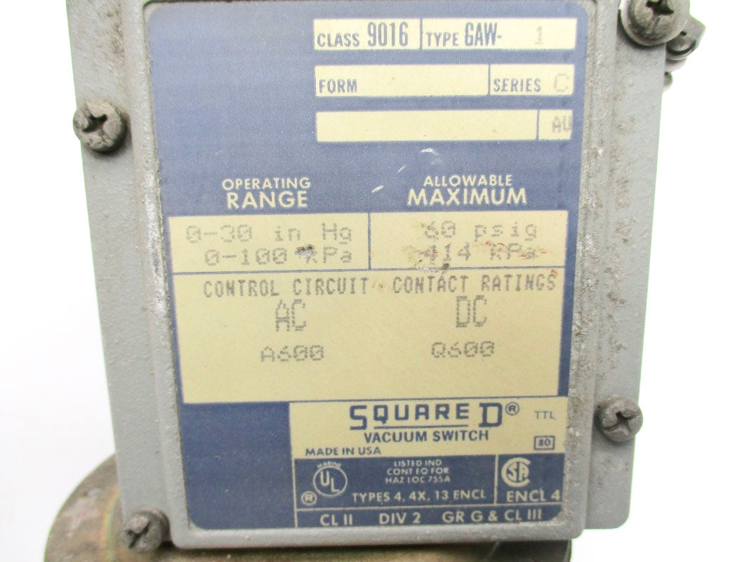 SQUARE D 9016GAW1 SER. C 60PSI UNMP