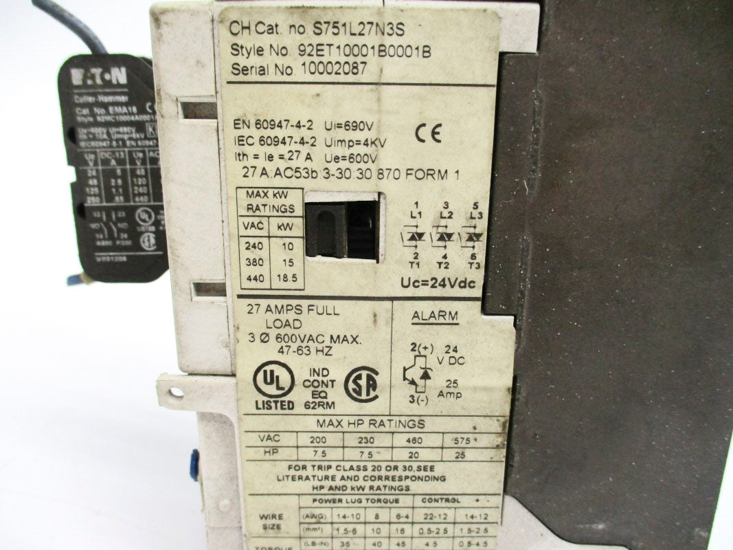 CUTLER HAMMER S751L27N3S 600VAC 27A UNMP