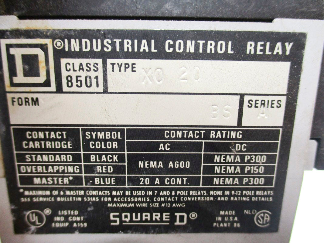 SQUARE D 8501XO20 SER. A 24V 20A UNMP