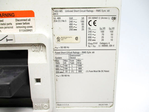 ALLEN BRADLEY 140U-M6S3-D80 SER. A 240V 800A NSNP