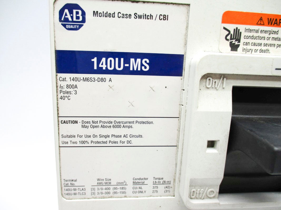 ALLEN BRADLEY 140U-M6S3-D80 SER. A 240V 800A NSNP