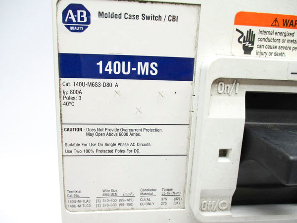 ALLEN BRADLEY 140U-M6S3-D80 SER. A 240V 800A NSNP