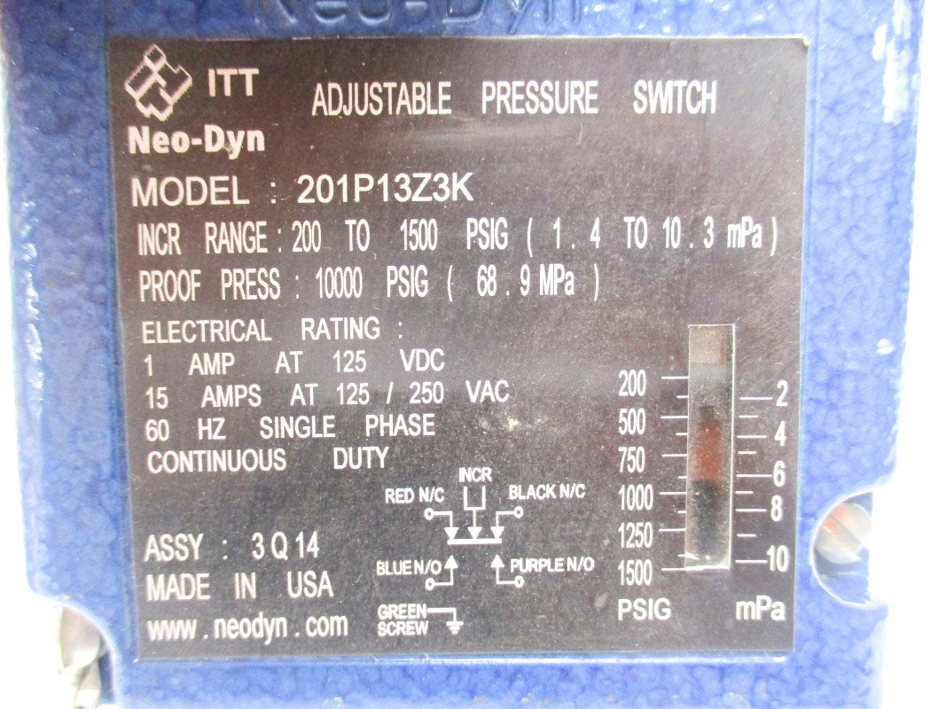 ITT 201P13Z3K 125/250VAC 15A 10000PSI NSNP