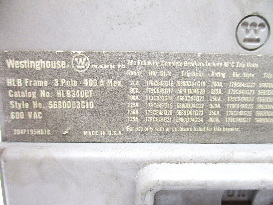 WESTINGHOUSE HLB3400F 600VAC 400A UNMP