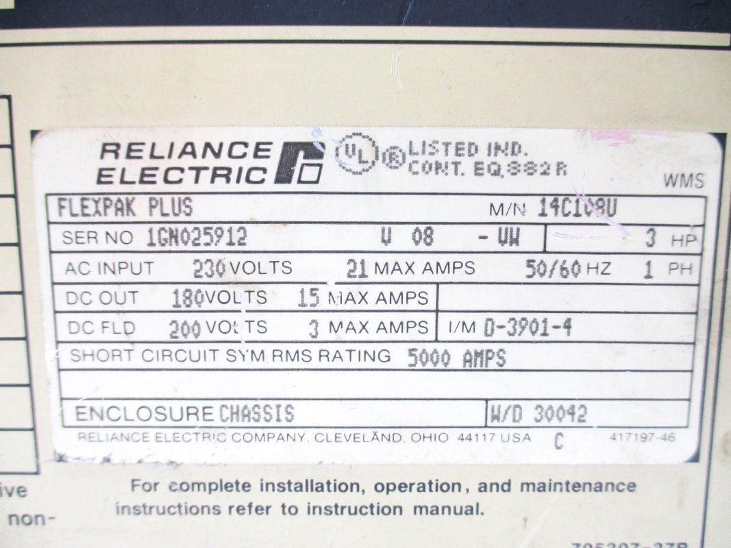 RELIANCE ELECTRIC 14C108U 230VAC 21A UNMP